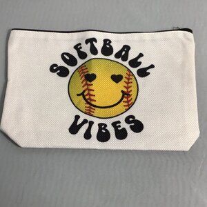 Canvas Cosmetic Bag, Girl Accessories, Pouch Organizer Softball Vibes